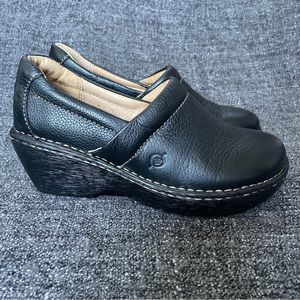 Born Paddock II Shoes Pebbled Leather Slip-On Clogs Wedge Black Women’s 8 / 7.5